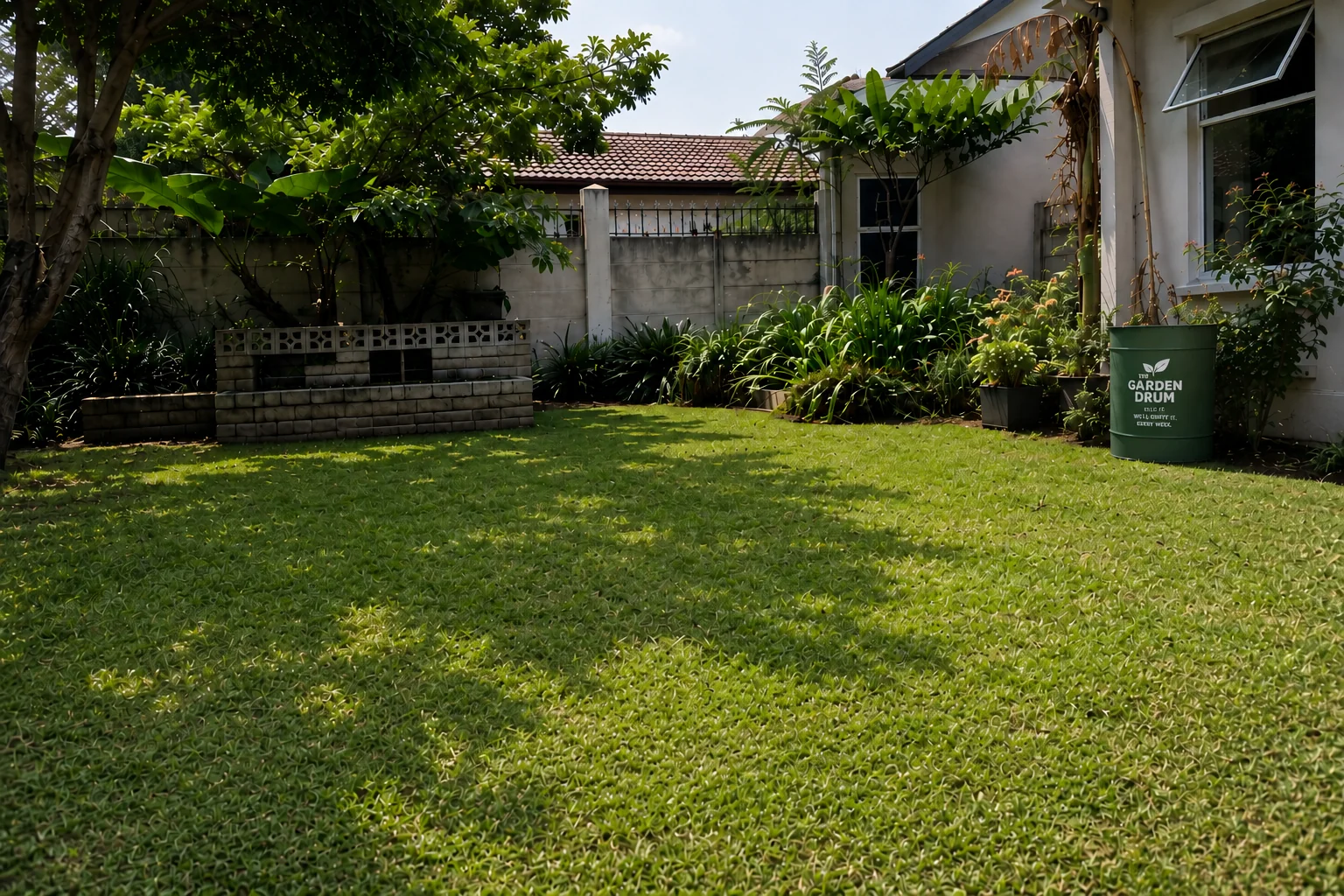 Perfectly clean modern garden after using the Garden Drum — tidy, beautiful, and waste-free
